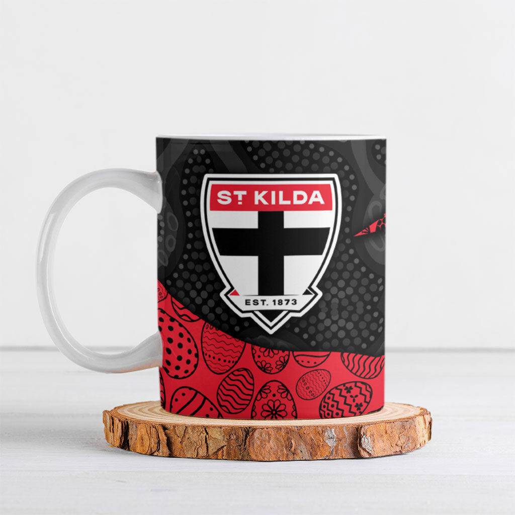 Personalized St Kilda Football Ceramic Mug Easter Egg Pattern Red Black White Tribal Dot Style