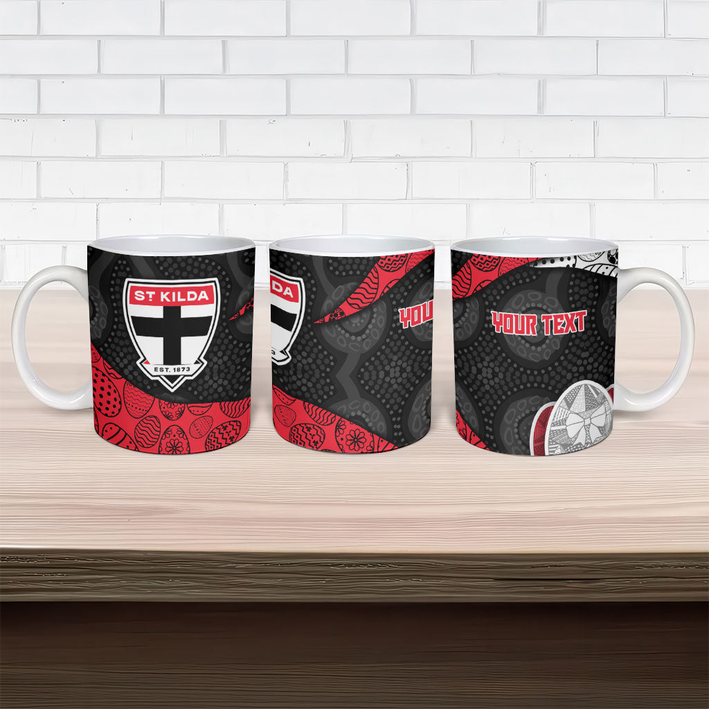 Personalized St Kilda Football Ceramic Mug Easter Egg Pattern Red Black White Tribal Dot Style