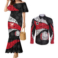 Personalized St Kilda Football Couples Matching Mermaid Dress and Long Sleeve Button Shirt Easter Egg Pattern Red Black White Tribal Dot Style