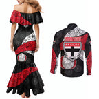 Personalized St Kilda Football Couples Matching Mermaid Dress and Long Sleeve Button Shirt Easter Egg Pattern Red Black White Tribal Dot Style