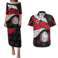 Personalized St Kilda Football Couples Matching Puletasi and Hawaiian Shirt Easter Egg Pattern Red Black White Tribal Dot Style