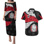 Personalized St Kilda Football Couples Matching Puletasi and Hawaiian Shirt Easter Egg Pattern Red Black White Tribal Dot Style