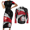 Personalized St Kilda Football Couples Matching Short Sleeve Bodycon Dress and Long Sleeve Button Shirt Easter Egg Pattern Red Black White Tribal Dot Style