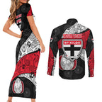 Personalized St Kilda Football Couples Matching Short Sleeve Bodycon Dress and Long Sleeve Button Shirt Easter Egg Pattern Red Black White Tribal Dot Style