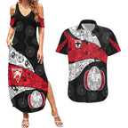 Personalized St Kilda Football Couples Matching Summer Maxi Dress and Hawaiian Shirt Easter Egg Pattern Red Black White Tribal Dot Style