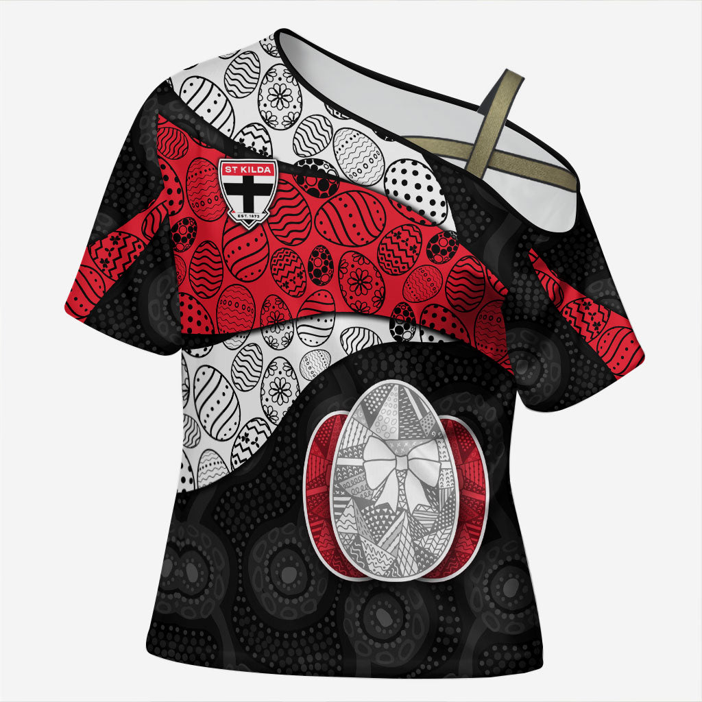 Personalized St Kilda Football Cross Shoulder Shirt Easter Egg Pattern Red Black White Tribal Dot Style