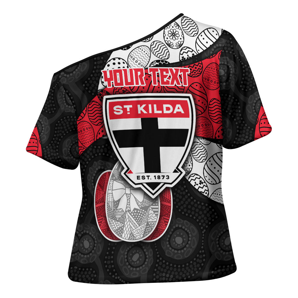 Personalized St Kilda Football Cross Shoulder Shirt Easter Egg Pattern Red Black White Tribal Dot Style