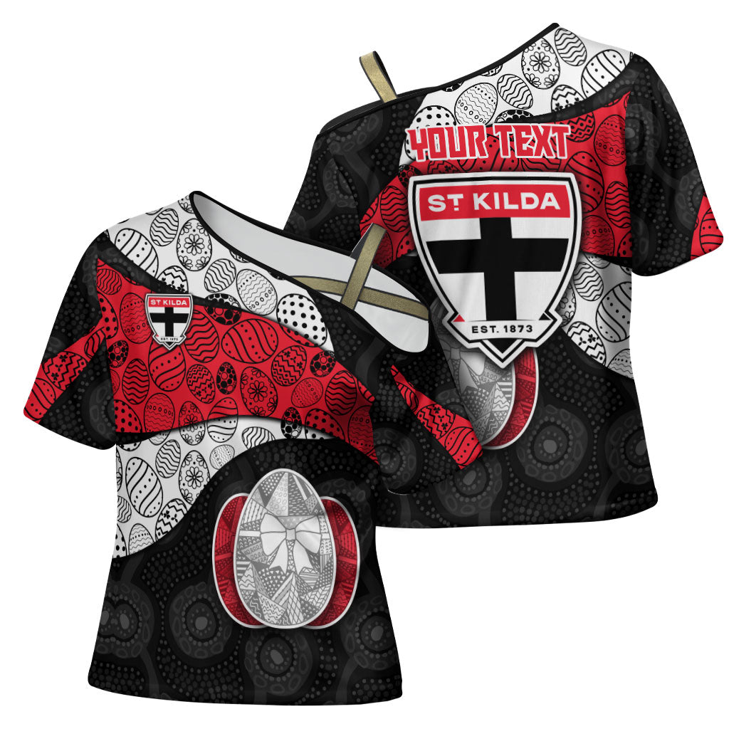 Personalized St Kilda Football Cross Shoulder Shirt Easter Egg Pattern Red Black White Tribal Dot Style