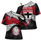 Personalized St Kilda Football Cross Shoulder Shirt Easter Egg Pattern Red Black White Tribal Dot Style