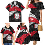 Personalized St Kilda Football Family Matching Mermaid Dress and Hawaiian Shirt Easter Egg Pattern Red Black White Tribal Dot Style
