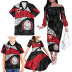 Personalized St Kilda Football Family Matching Off The Shoulder Long Sleeve Dress and Hawaiian Shirt Easter Egg Pattern Red Black White Tribal Dot Style