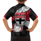 Personalized St Kilda Football Family Matching Off The Shoulder Long Sleeve Dress and Hawaiian Shirt Easter Egg Pattern Red Black White Tribal Dot Style