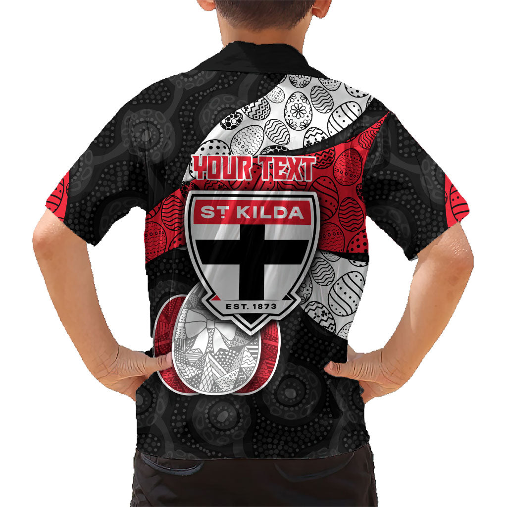 Personalized St Kilda Football Family Matching Off The Shoulder Long Sleeve Dress and Hawaiian Shirt Easter Egg Pattern Red Black White Tribal Dot Style