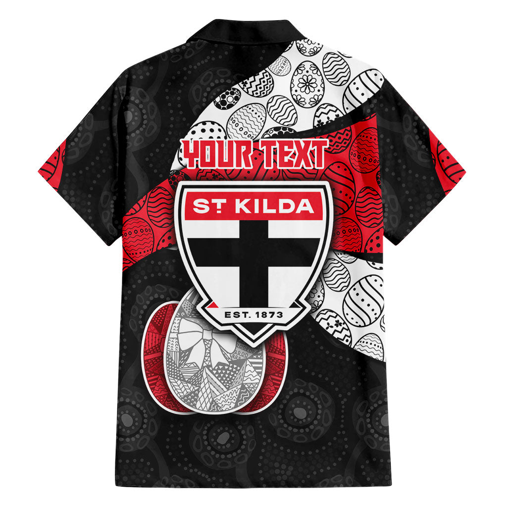 Personalized St Kilda Football Family Matching Off The Shoulder Long Sleeve Dress and Hawaiian Shirt Easter Egg Pattern Red Black White Tribal Dot Style