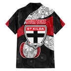 Personalized St Kilda Football Family Matching Off The Shoulder Long Sleeve Dress and Hawaiian Shirt Easter Egg Pattern Red Black White Tribal Dot Style