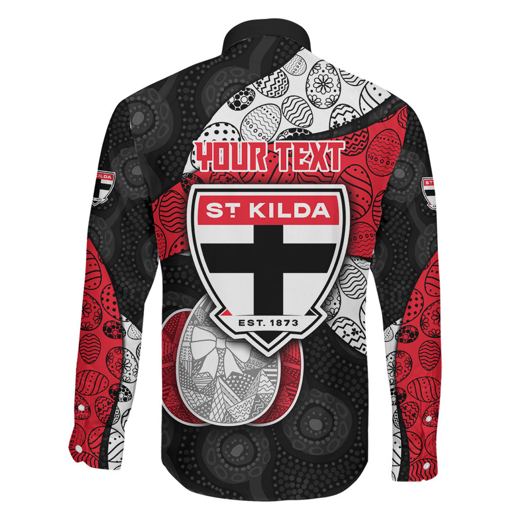 Personalized St Kilda Football Family Matching Off The Shoulder Long Sleeve Dress and Hawaiian Shirt Easter Egg Pattern Red Black White Tribal Dot Style