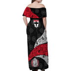 Personalized St Kilda Football Family Matching Off Shoulder Maxi Dress and Hawaiian Shirt Easter Egg Pattern Red Black White Tribal Dot Style