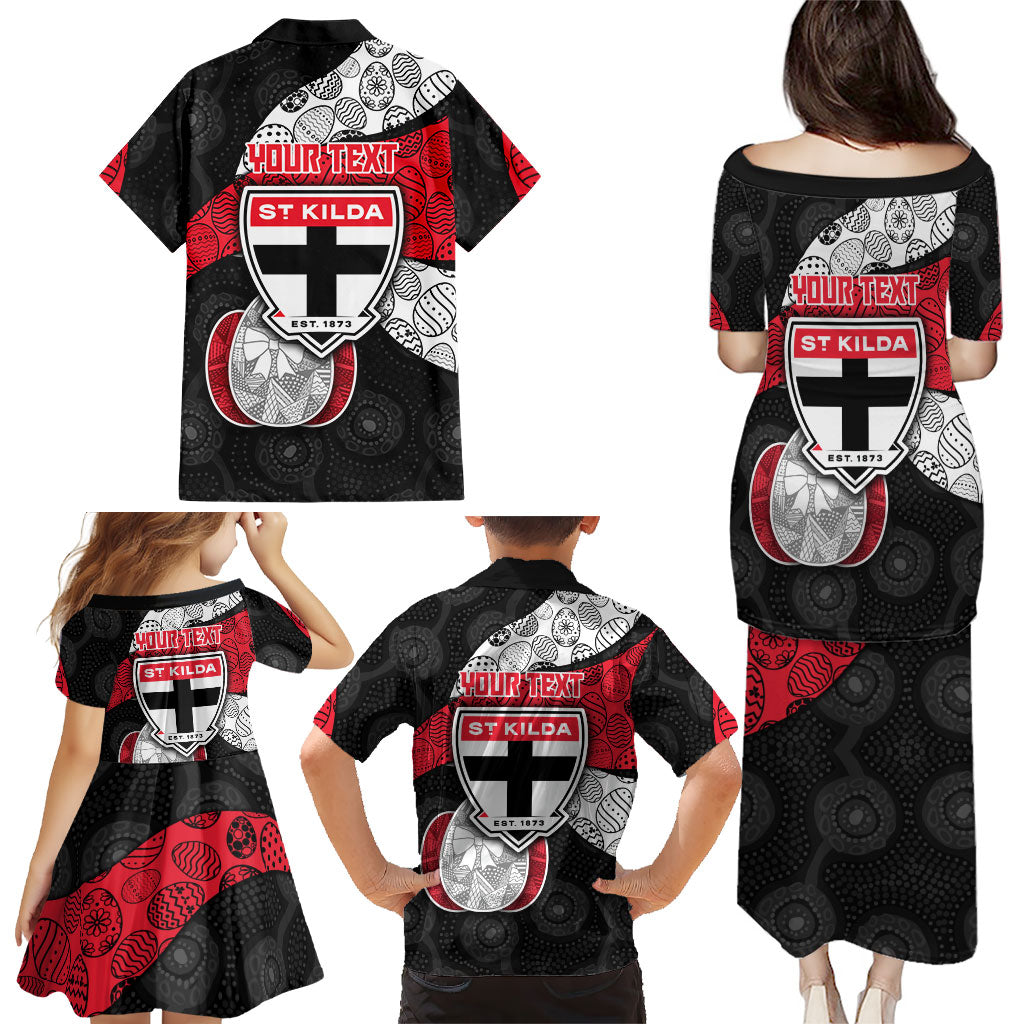 Personalized St Kilda Football Family Matching Puletasi and Hawaiian Shirt Easter Egg Pattern Red Black White Tribal Dot Style