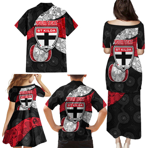 Personalized St Kilda Football Family Matching Puletasi and Hawaiian Shirt Easter Egg Pattern Red Black White Tribal Dot Style