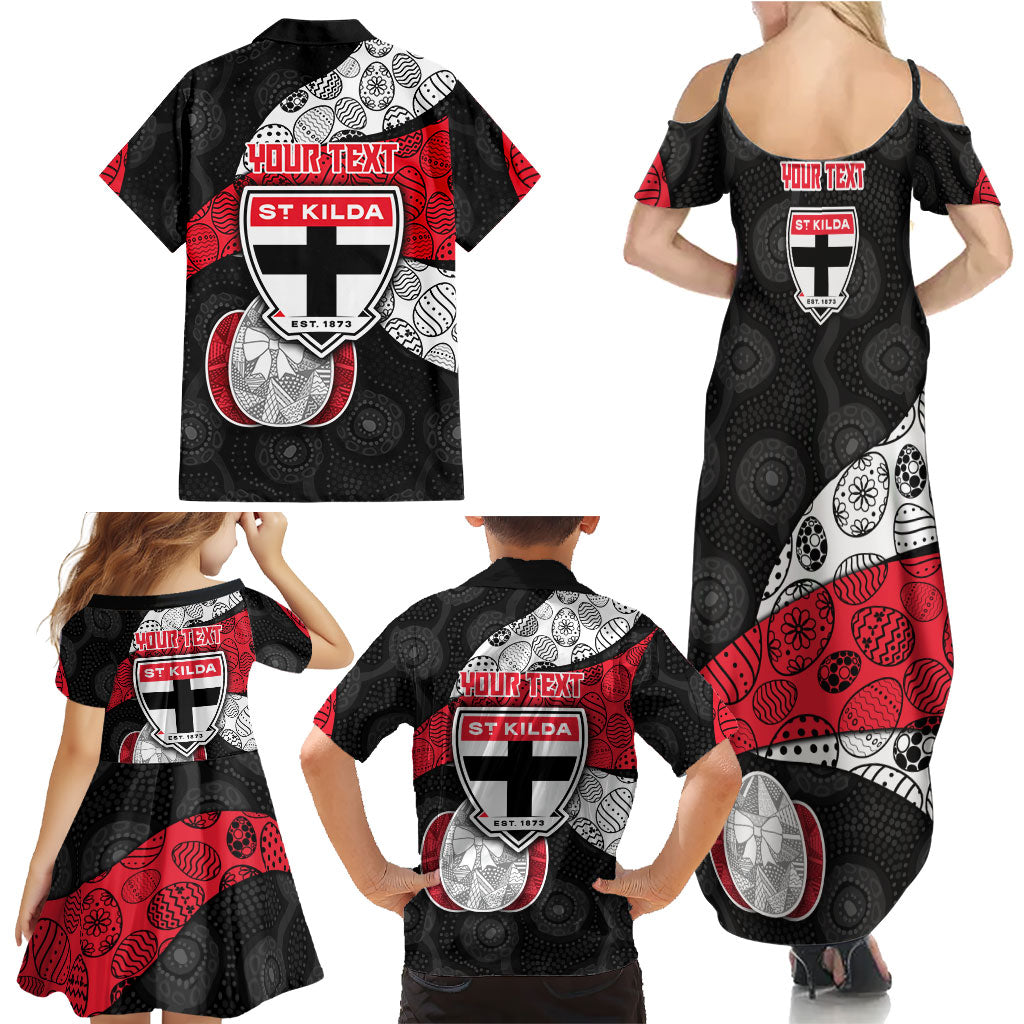 Personalized St Kilda Football Family Matching Summer Maxi Dress and Hawaiian Shirt Easter Egg Pattern Red Black White Tribal Dot Style
