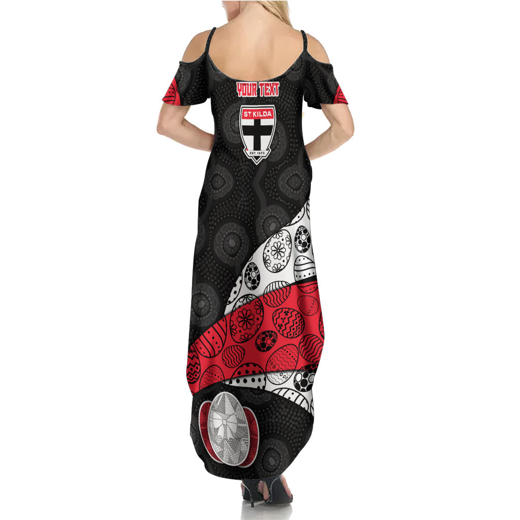 Personalized St Kilda Football Family Matching Summer Maxi Dress and Hawaiian Shirt Easter Egg Pattern Red Black White Tribal Dot Style