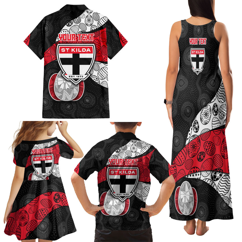 Personalized St Kilda Football Family Matching Tank Maxi Dress and Hawaiian Shirt Easter Egg Pattern Red Black White Tribal Dot Style