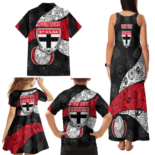 Personalized St Kilda Football Family Matching Tank Maxi Dress and Hawaiian Shirt Easter Egg Pattern Red Black White Tribal Dot Style