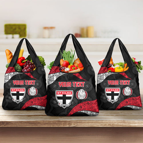 Personalized St Kilda Football Grocery Bag Easter Egg Pattern Red Black White Tribal Dot Style