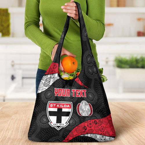 Personalized St Kilda Football Grocery Bag Easter Egg Pattern Red Black White Tribal Dot Style