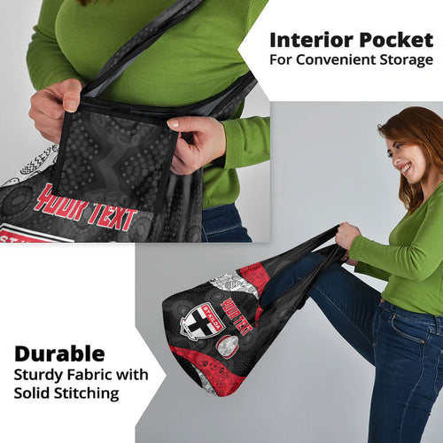 Personalized St Kilda Football Grocery Bag Easter Egg Pattern Red Black White Tribal Dot Style