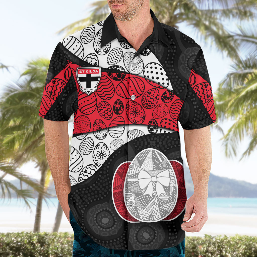 Personalized St Kilda Football Hawaiian Shirt Easter Egg Pattern Red Black White Tribal Dot Style