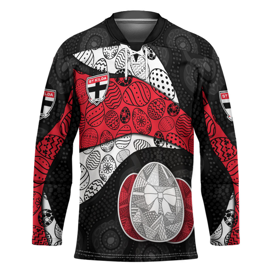 Personalized St Kilda Football Hockey Jersey Easter Egg Pattern Red Black White Tribal Dot Style