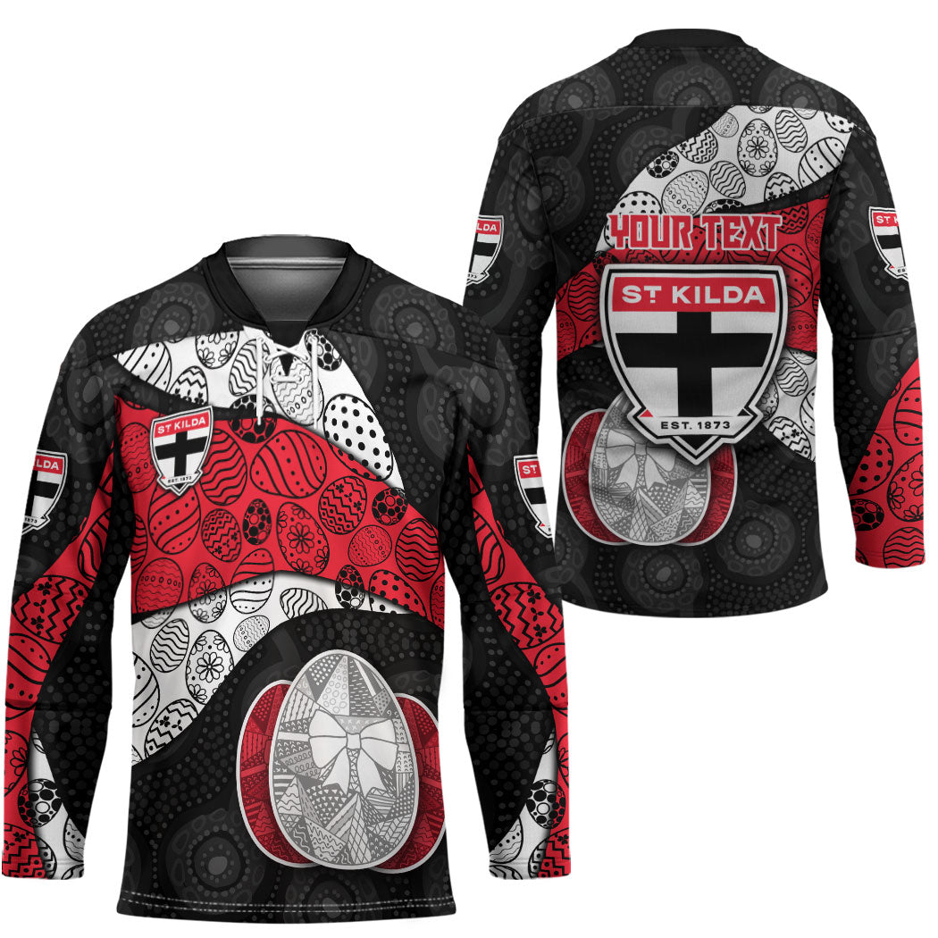 Personalized St Kilda Football Hockey Jersey Easter Egg Pattern Red Black White Tribal Dot Style