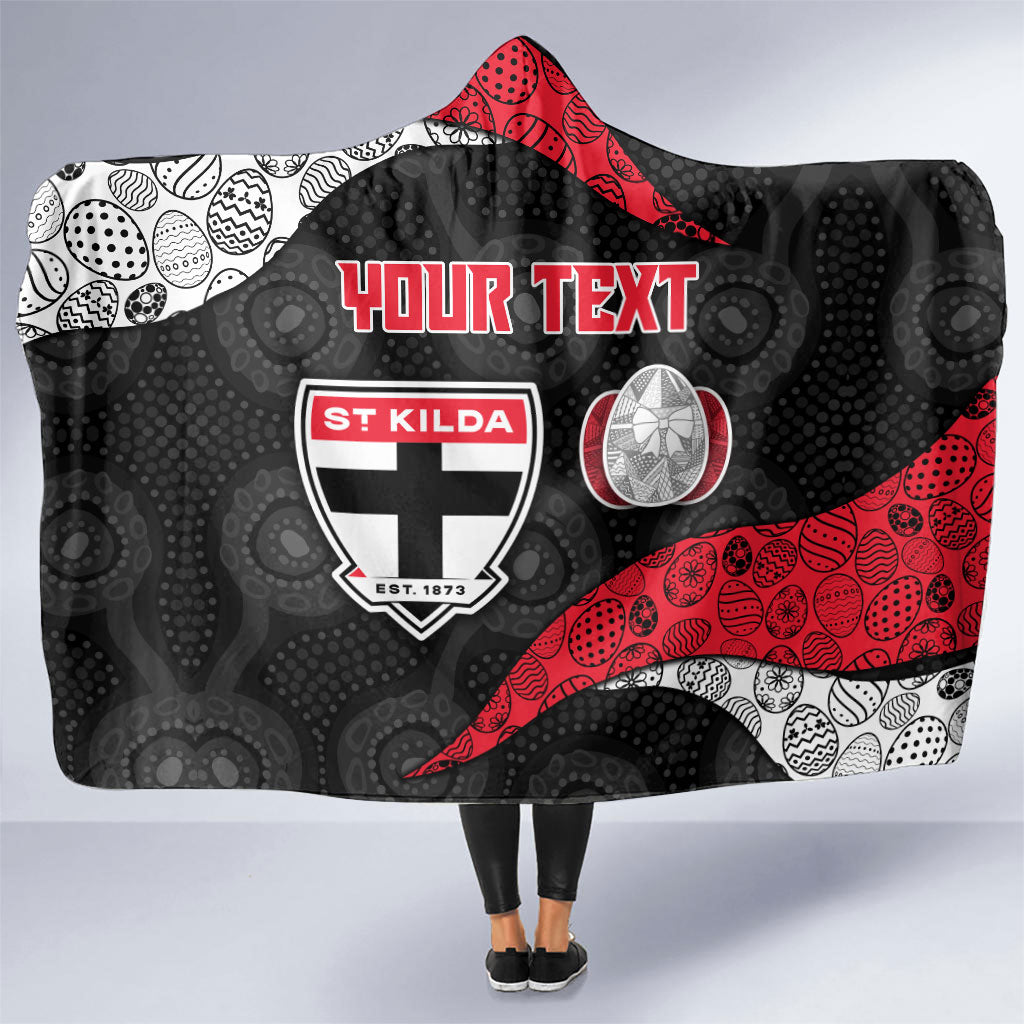 Personalized St Kilda Football Hooded Blanket Easter Egg Pattern Red Black White Tribal Dot Style