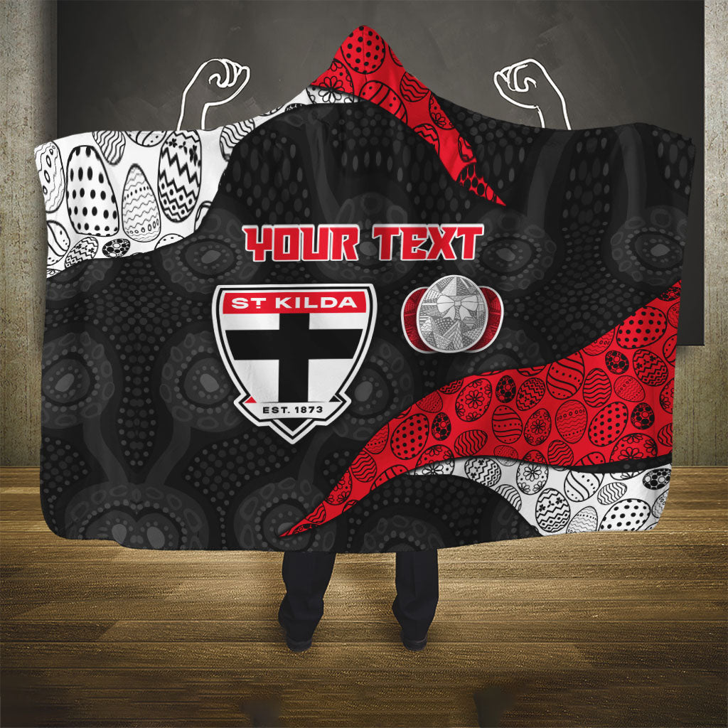 Personalized St Kilda Football Hooded Blanket Easter Egg Pattern Red Black White Tribal Dot Style