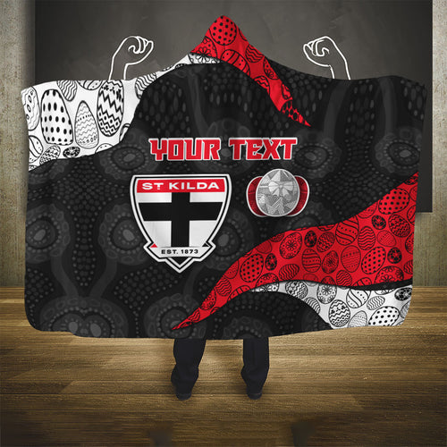 Personalized St Kilda Football Hooded Blanket Easter Egg Pattern Red Black White Tribal Dot Style