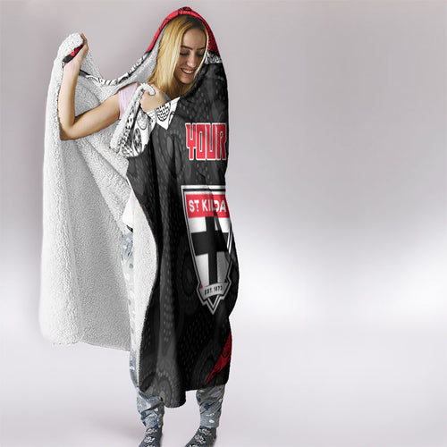 Personalized St Kilda Football Hooded Blanket Easter Egg Pattern Red Black White Tribal Dot Style