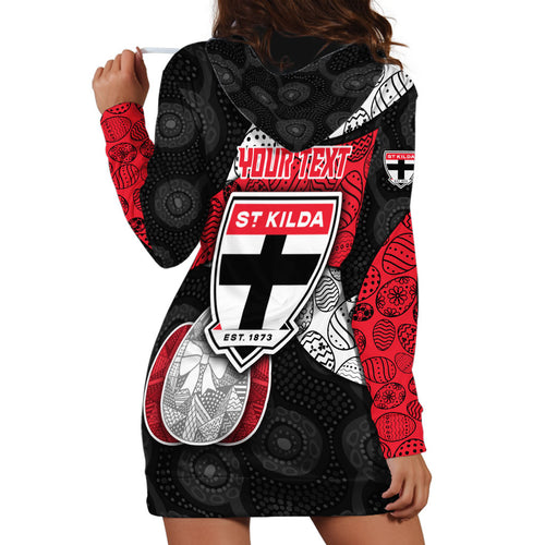 Personalized St Kilda Football Hoodie Dress Easter Egg Pattern Red Black White Tribal Dot Style