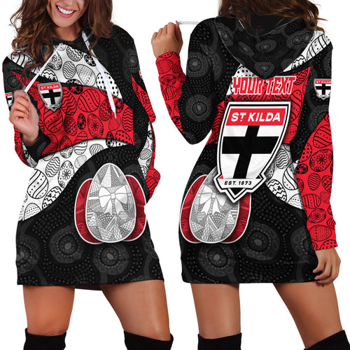 Personalized St Kilda Football Hoodie Dress Easter Egg Pattern Red Black White Tribal Dot Style