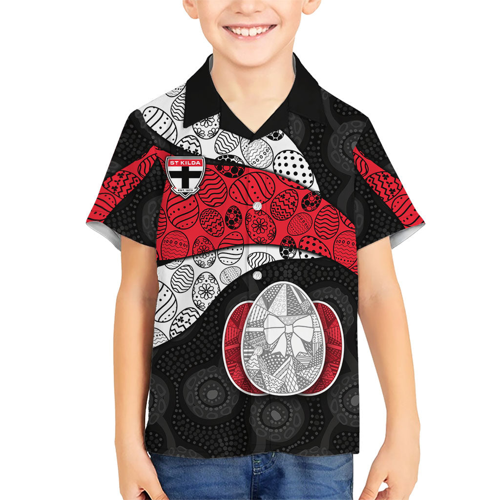 Personalized St Kilda Football Kid Hawaiian Shirt Easter Egg Pattern Red Black White Tribal Dot Style