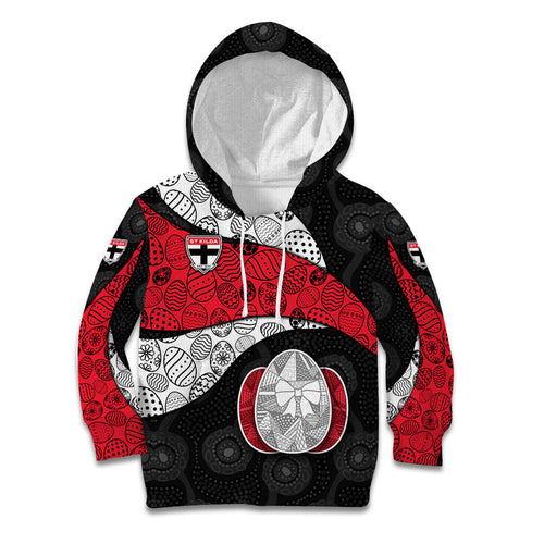 Personalized St Kilda Football Kid Hoodie Easter Egg Pattern Red Black White Tribal Dot Style