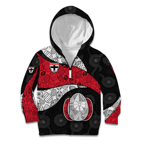 Personalized St Kilda Football Kid Hoodie Easter Egg Pattern Red Black White Tribal Dot Style