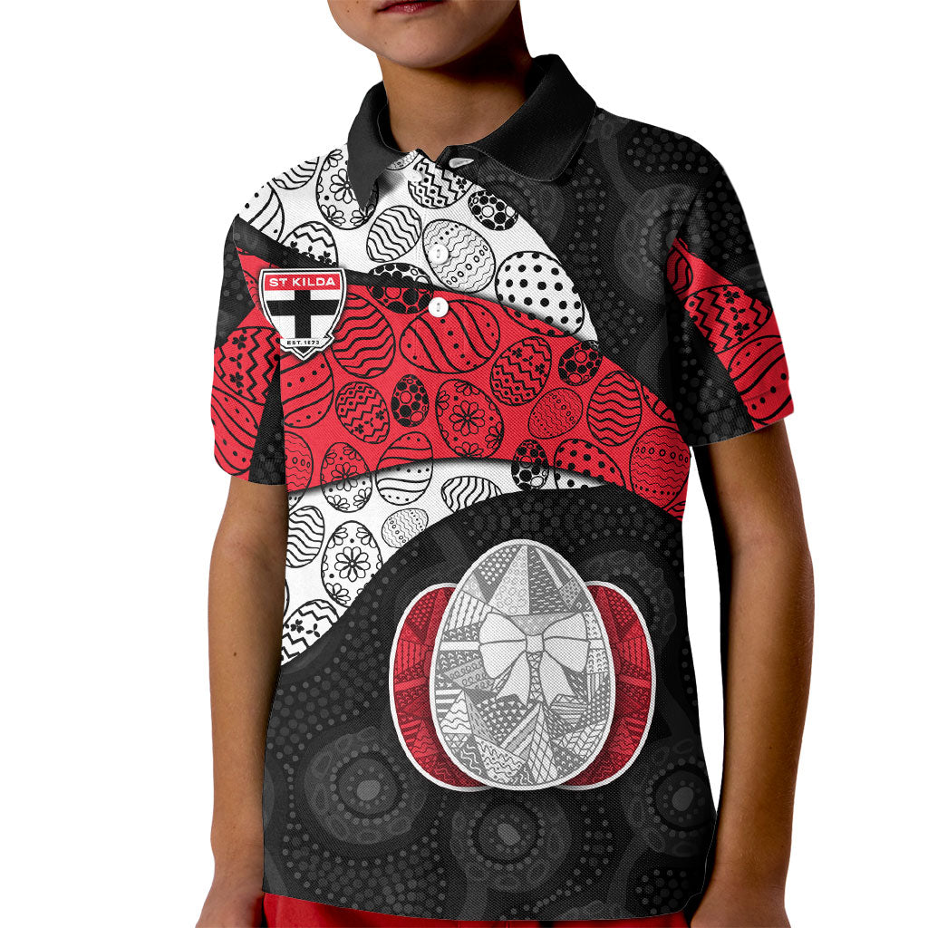 Personalized St Kilda Football Kid Polo Shirt Easter Egg Pattern Red Black White Tribal Dot Style