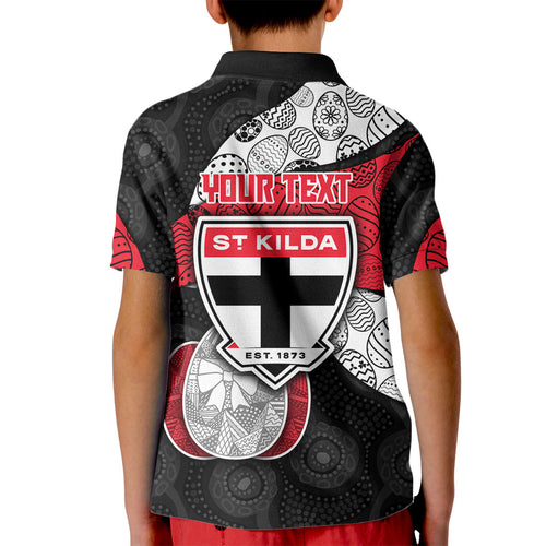 Personalized St Kilda Football Kid Polo Shirt Easter Egg Pattern Red Black White Tribal Dot Style