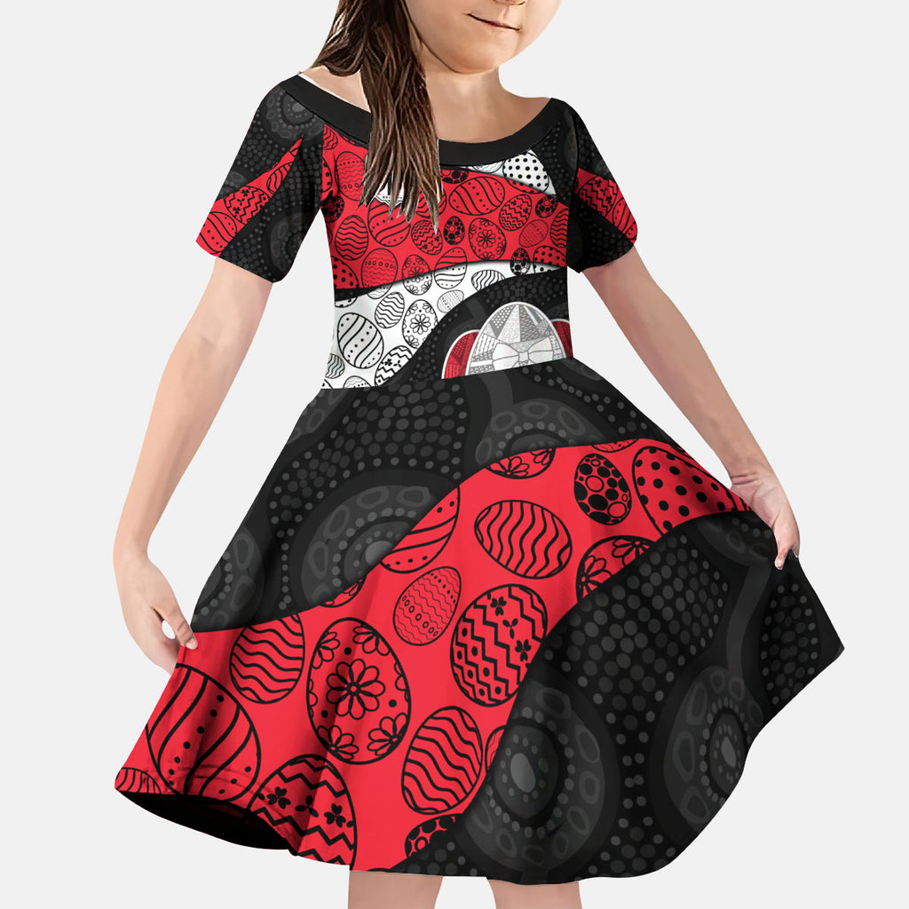 Personalized St Kilda Football Kid Short Sleeve Dress Easter Egg Pattern Red Black White Tribal Dot Style