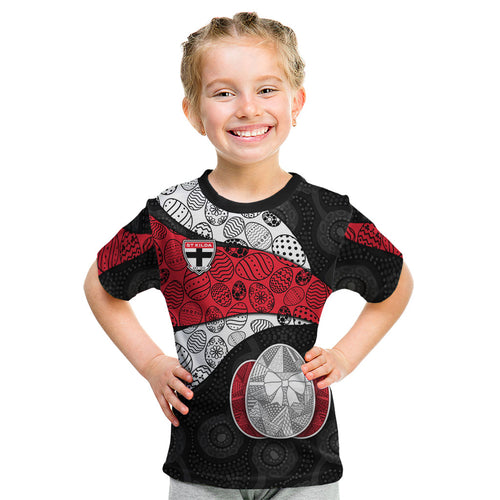 Personalized St Kilda Football Kid T Shirt Easter Egg Pattern Red Black White Tribal Dot Style