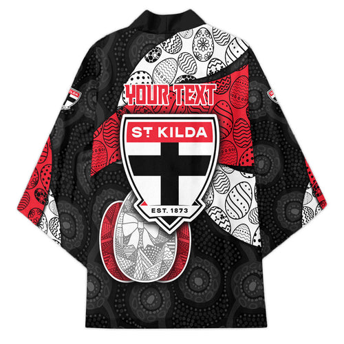 Personalized St Kilda Football Kimono Easter Egg Pattern Red Black White Tribal Dot Style