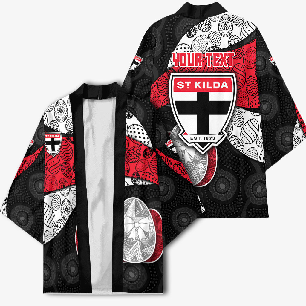 Personalized St Kilda Football Kimono Easter Egg Pattern Red Black White Tribal Dot Style