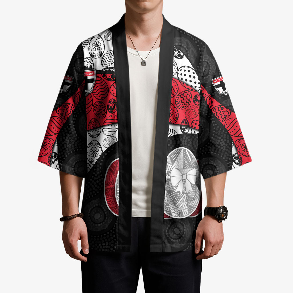 Personalized St Kilda Football Kimono Easter Egg Pattern Red Black White Tribal Dot Style