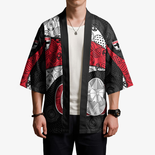 Personalized St Kilda Football Kimono Easter Egg Pattern Red Black White Tribal Dot Style